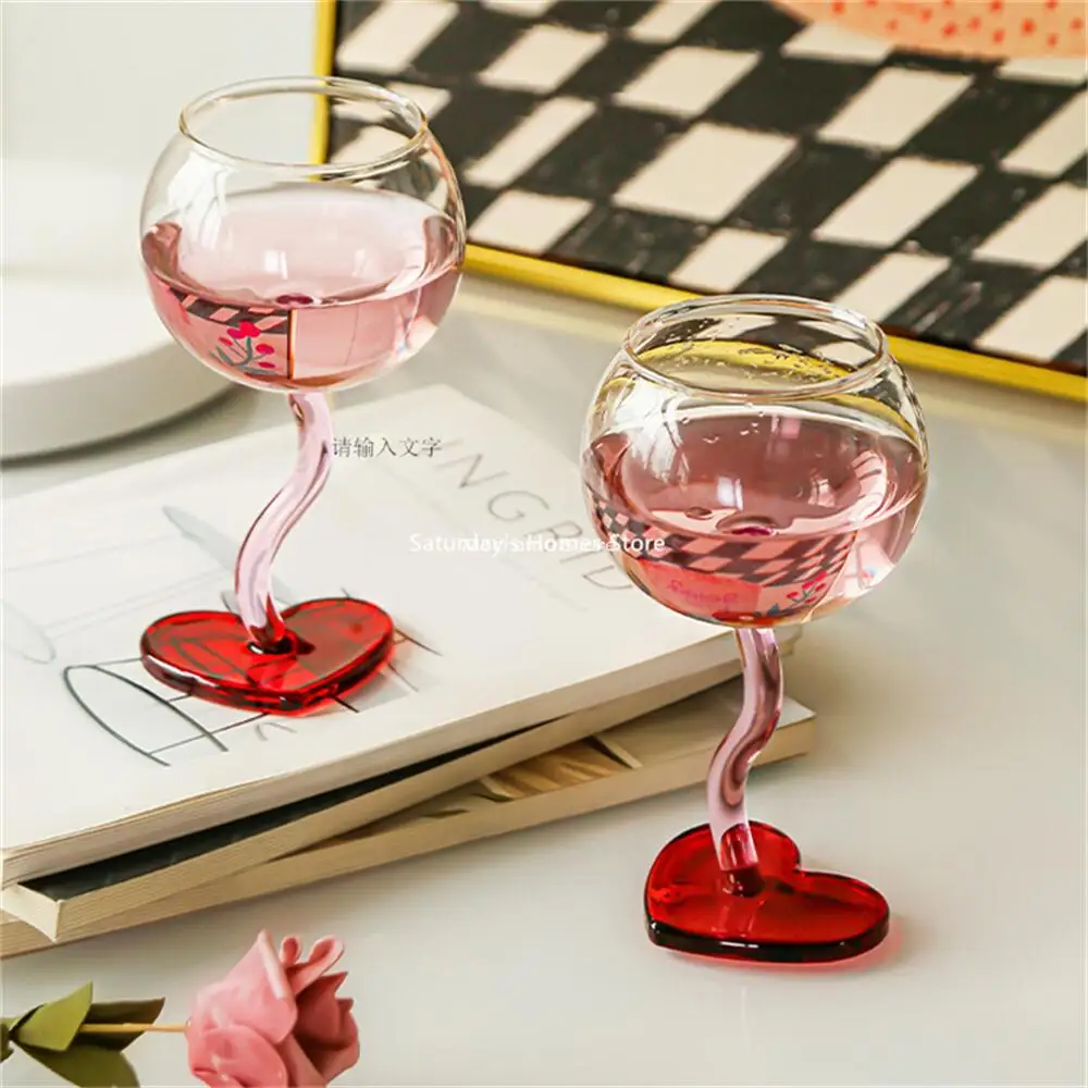 Red Heart Bottom Glass Goblet Mug Champagne Red Wine Glass Cup Borosilicate Heat-resista Cocktail Valentine's Day
