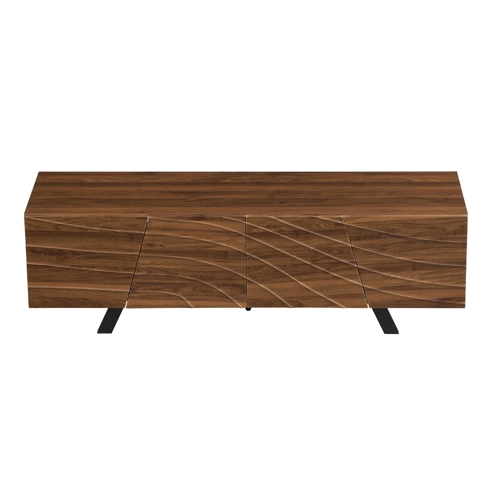 160 x 39 x 50,5 cm großer TV-Schrank mit Wellenfront, Lowboard in Walnuss-Optik mit schwarzen Eisenbeinen, großer Stauraum, Kabelmanagement und Stauraum – Detail 23