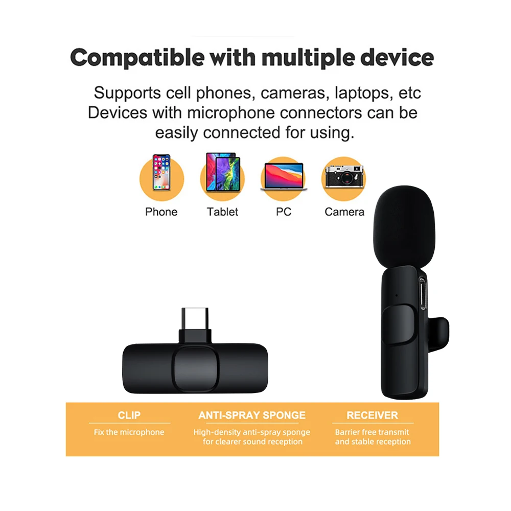 무선 라발리에 마이크, 플러그 플레이 미니 라펠 마이크, IOS 안드로이드용 무선 마이크 녹음, 라이브 방송, 녹음
