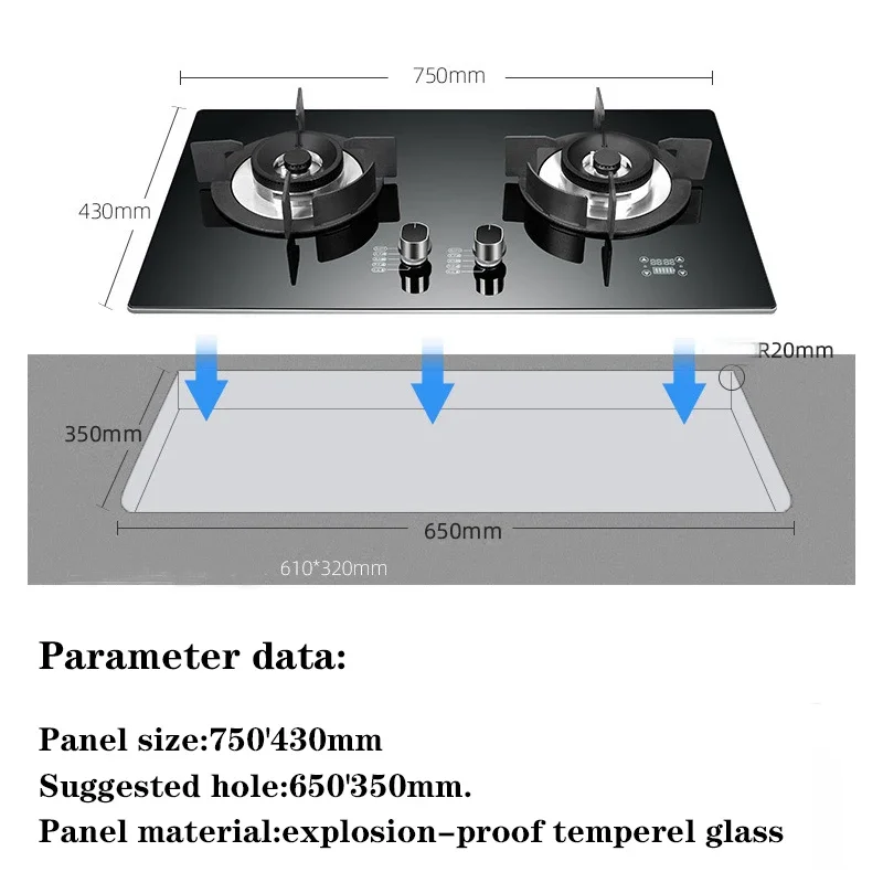 DC330 Gas Stove Household Desktop Embedded Double Stove Natural Gas Liquefied Stove/Toughened Glass Panel