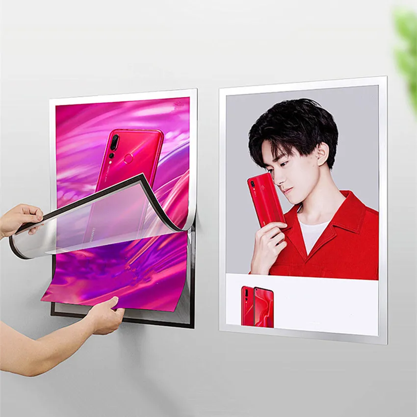 1 팩 플라스틱 PVC 포스터 그림 종이 디스플레이 프레임 접착 마그네틱 스트립 광고 프로모션 펀치 구멍 없음
