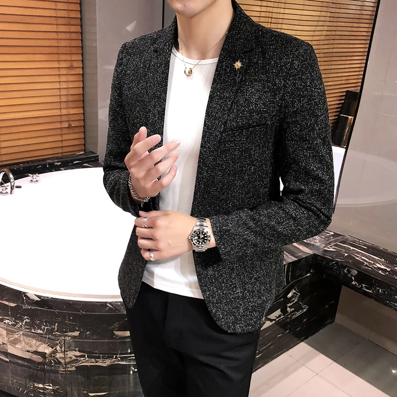 Men's Retro Casual Suit Jacket Blazers Business Formal Linen Suit Jacket High-quality Club Dress Formal Plus Size 4XL-M