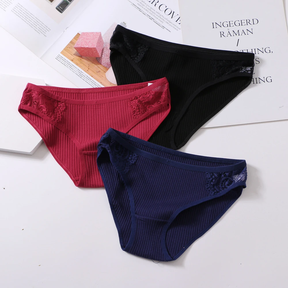 Women's Cotton Panties Comfort Briefs Lace Panties Solid Color Low Waist  Large Size Seamless Lingerie Lingerie M-XXL Panties