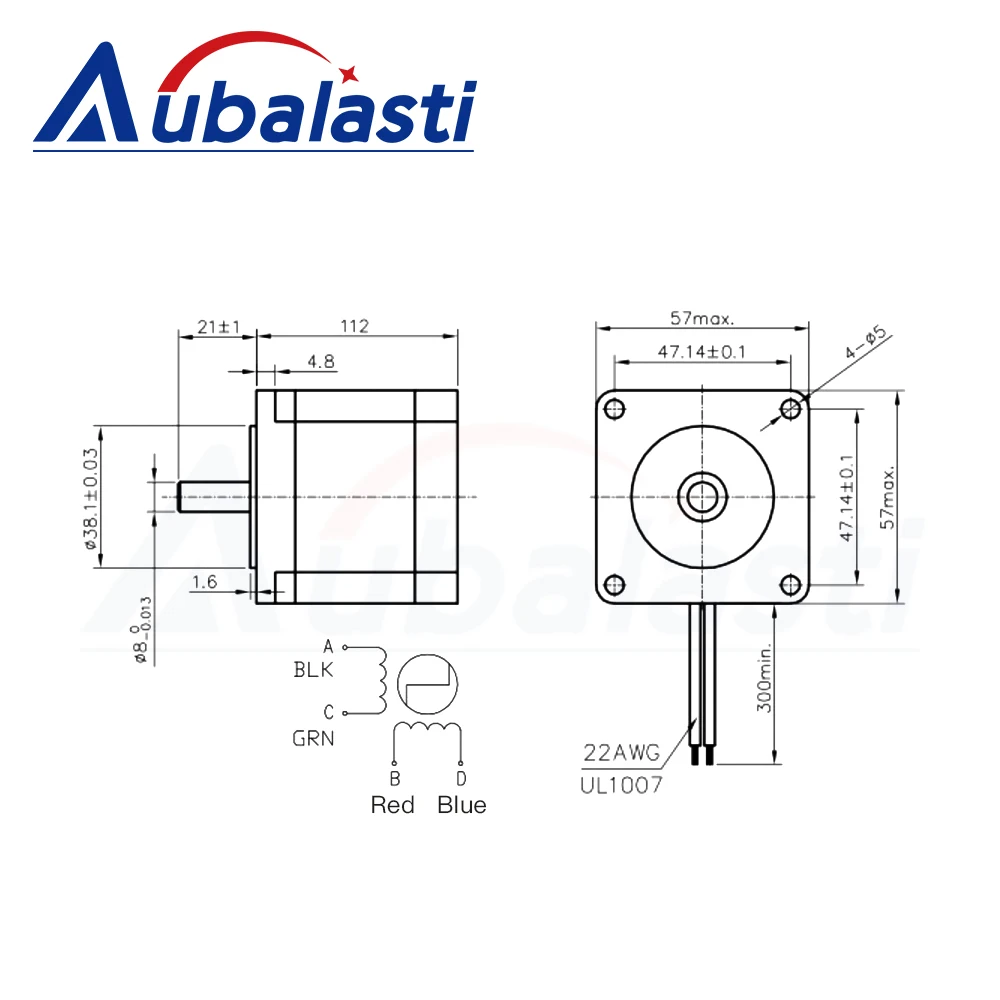 Aubalasti Nema23 스테퍼 모터 3N.m 3A 57x112mm 4-리드 샤프트 직경 8mm 57HS112-3004 CNC 조각기용