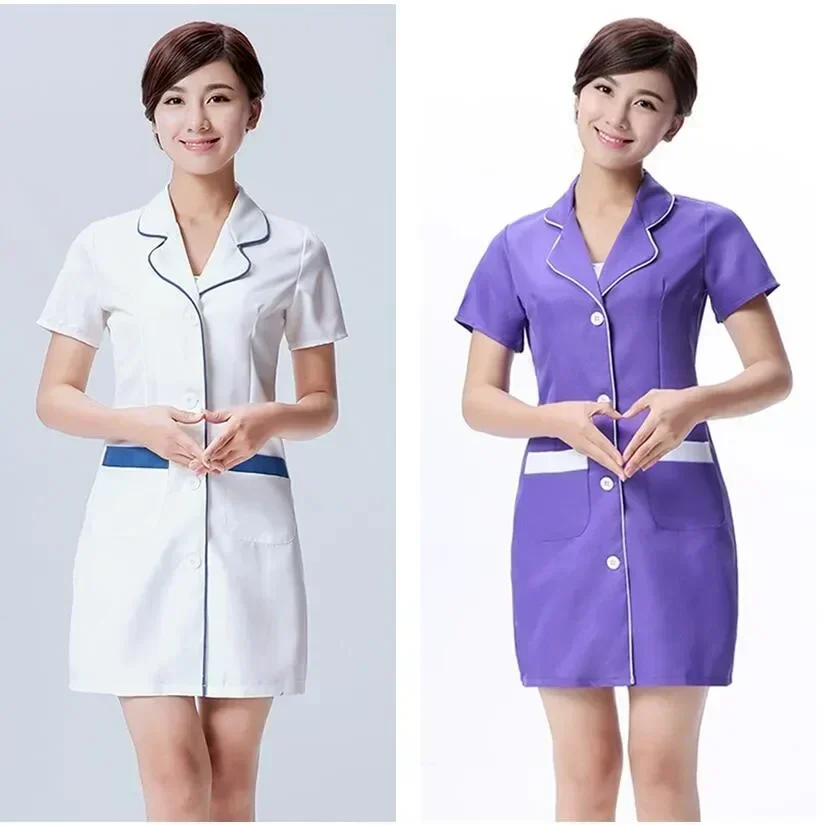 

Dress Uniforms Coat Clothes Pink White With Beauty Salon Robe Work Scrubs Uniform Experimental Beautician Spa