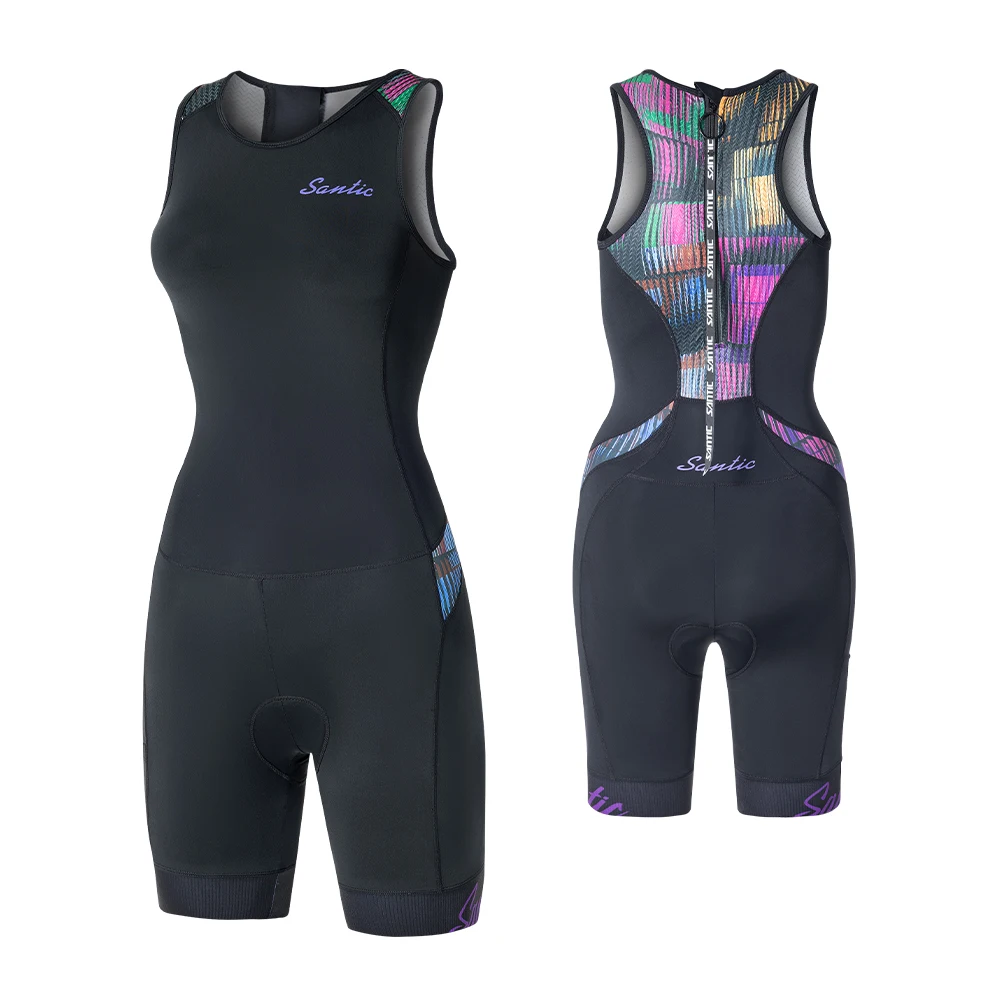 Santic Women's Triathlon Cycling Suits Sleeveless Sponge Padded Quick-Drying for Running Swimming triathlon cycling suit