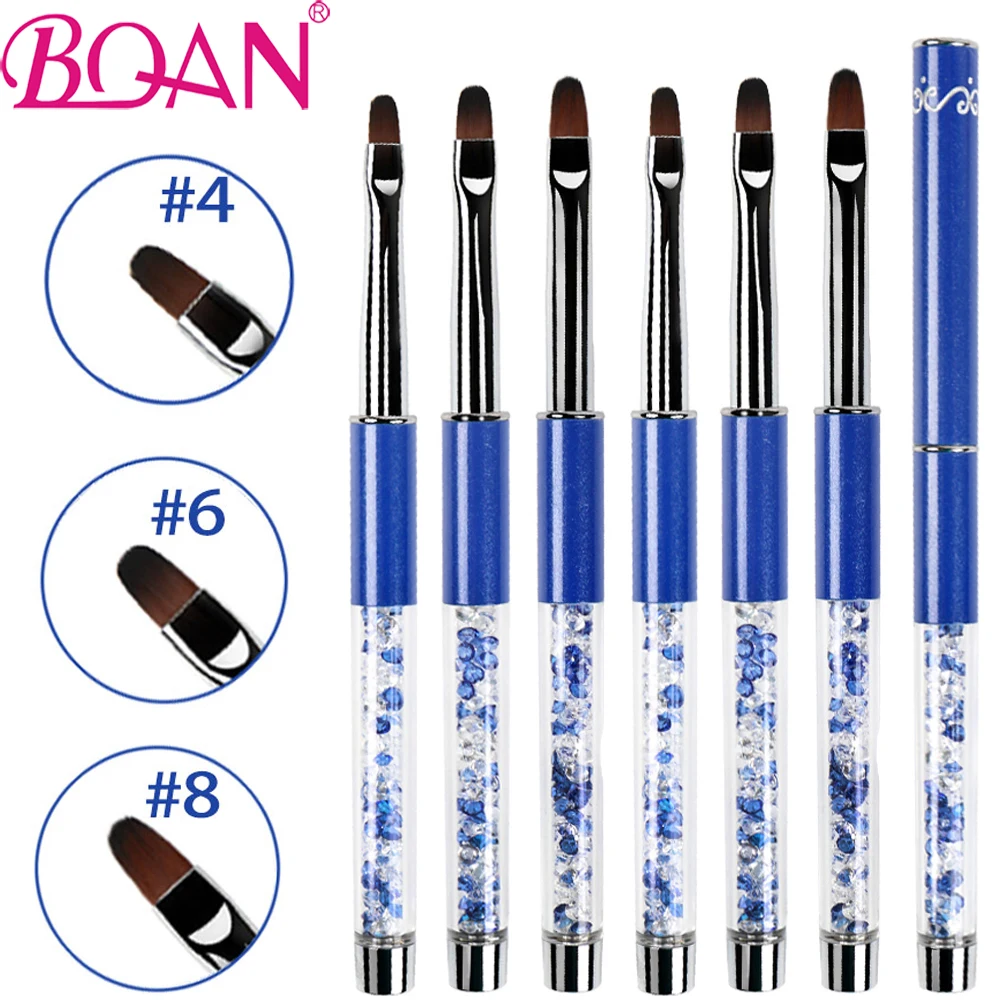 1Pcs 4#6#8# Nail Art Brush UV Gel Polish Painting Brush Blue Rhinestone Handle Nail Drawing DIY Manicure Design Tool nail art brushes nail brushes nail art tools gel nail tools