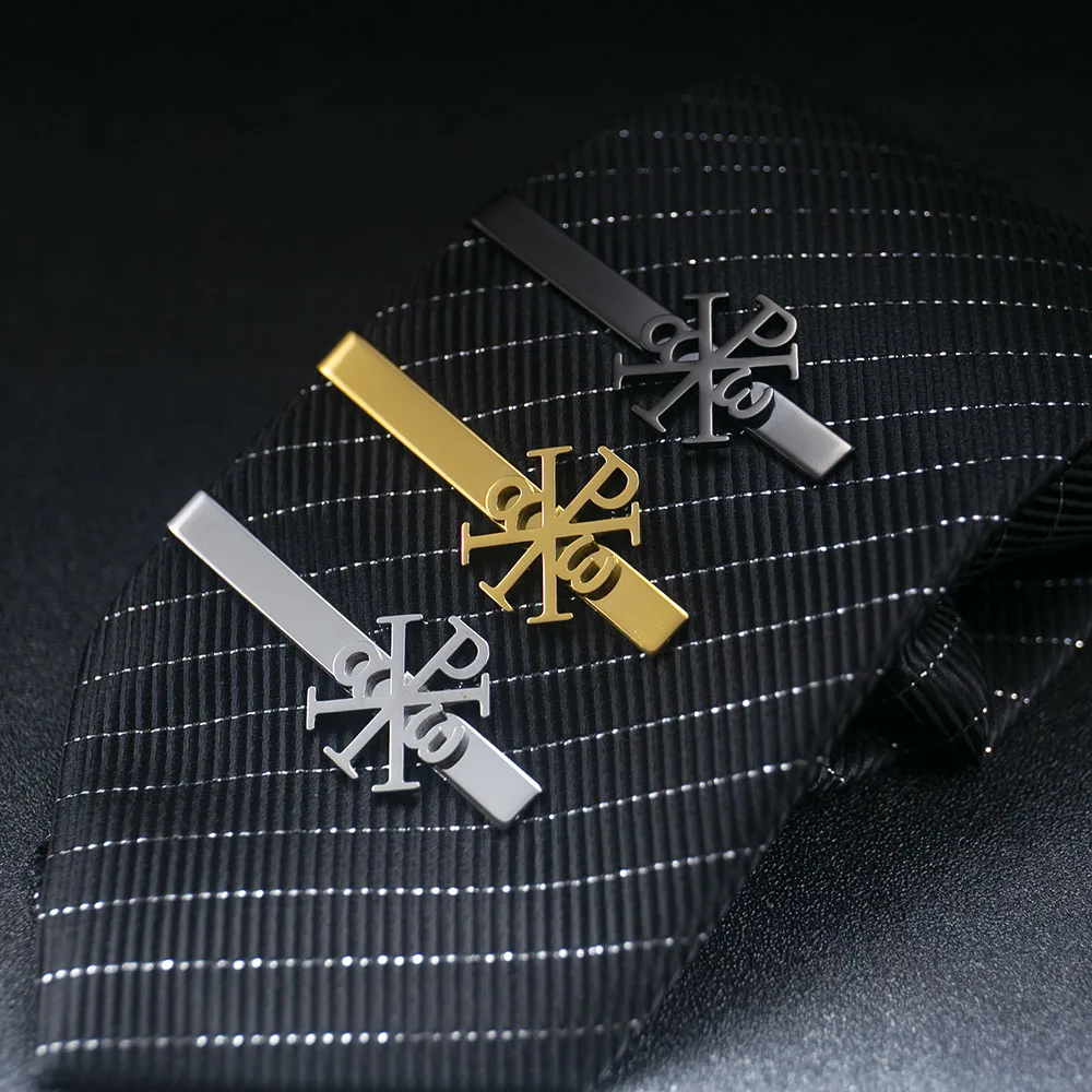 Classic Chi-Rho Alpha Omega Christian Cross Tie Clip Simboli Religiosi In Acciaio Inossidabile Amuleto Gioielli Mens Business Cravatta Clip