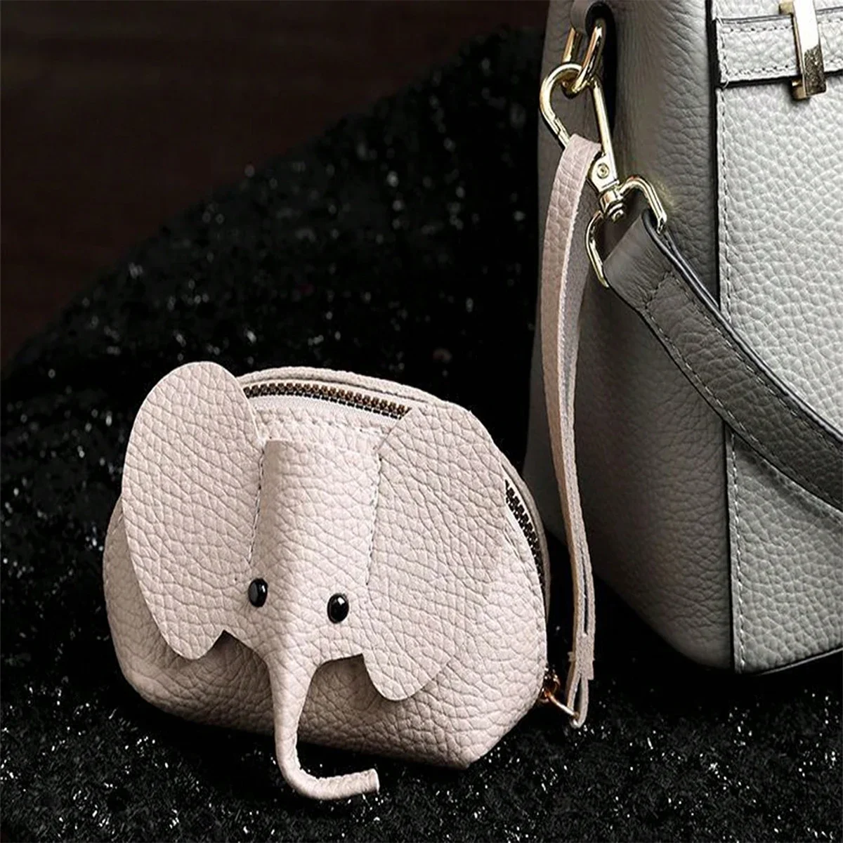 1pc-Kawaii Elephant Design Coin Purse, Zipper Portable Storage Bag, Faux Leather Purse With Wristband Gifts For Teachers