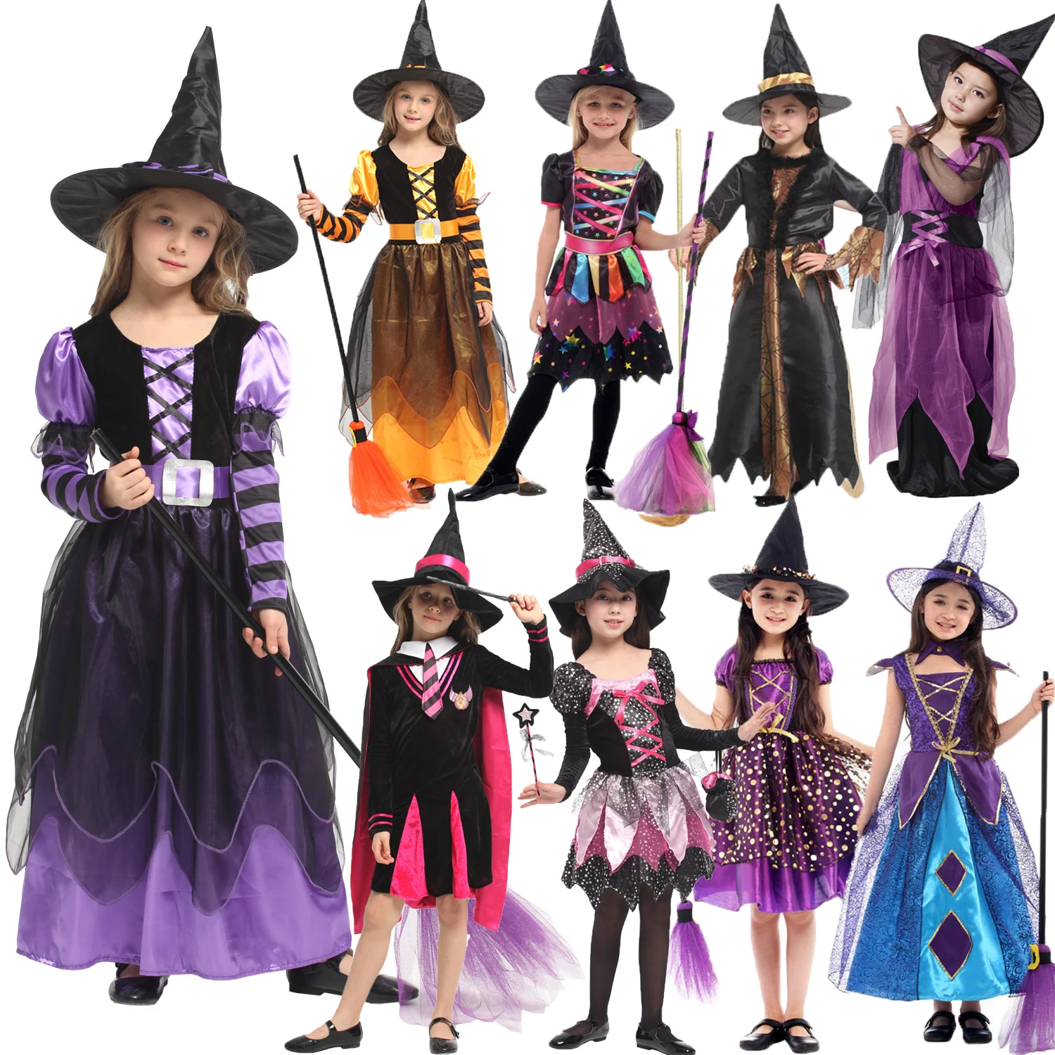 

Umorden Child Kids Witch Costume Girls Halloween Purim Carnival Party Mardi Gras Fantasia Fancy Dress Cosplay