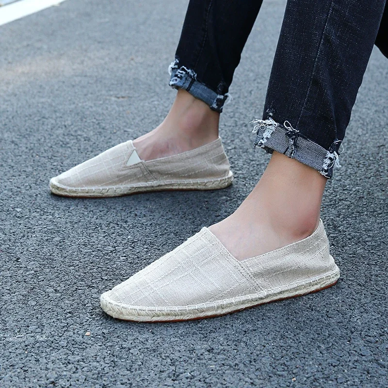 Gentleman Casual Comfort Bohemian Slip on Lazy Shoes Summer Female Mens Flat Slip on Canvas Strap Loafers Straw Espadrilles 4