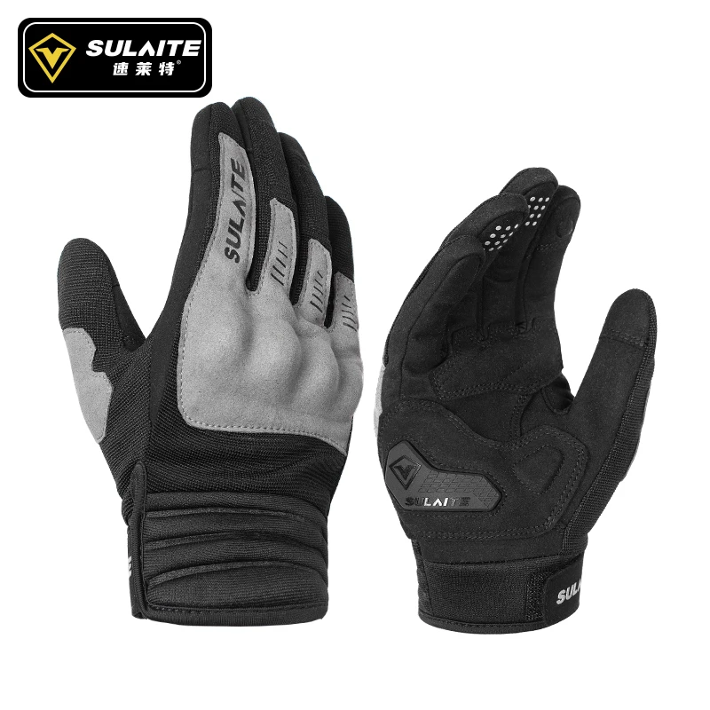 

SULAITE Gloves Men Motorcycle Full Finger Breathable Riding Anti-Fall Retro Knight Equipment PVC Shell Windproof Driving Gloves