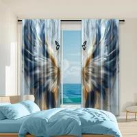 2pc,  Party Window Curtains Abstract Blue Feather Polyester,Without Electricity Birthday Party Perfect for Office decoration 1