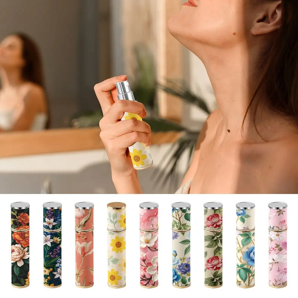 Fashion PU Leather Perfume Bottle Floral 10ml Cosmetic Container Empty Leak-proof Perfume Atomizer Bottle Travel