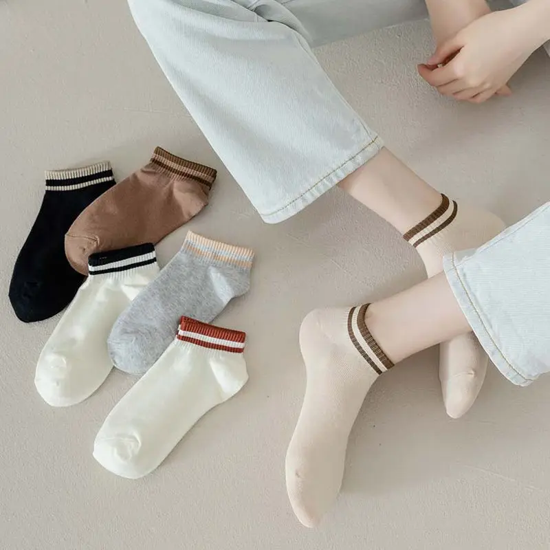

5 Pairs Women Fashion Socks Invisible Short Ankle Boat Sock Slippers Striped Spring Summer Autumn Comfort Breathable Socks