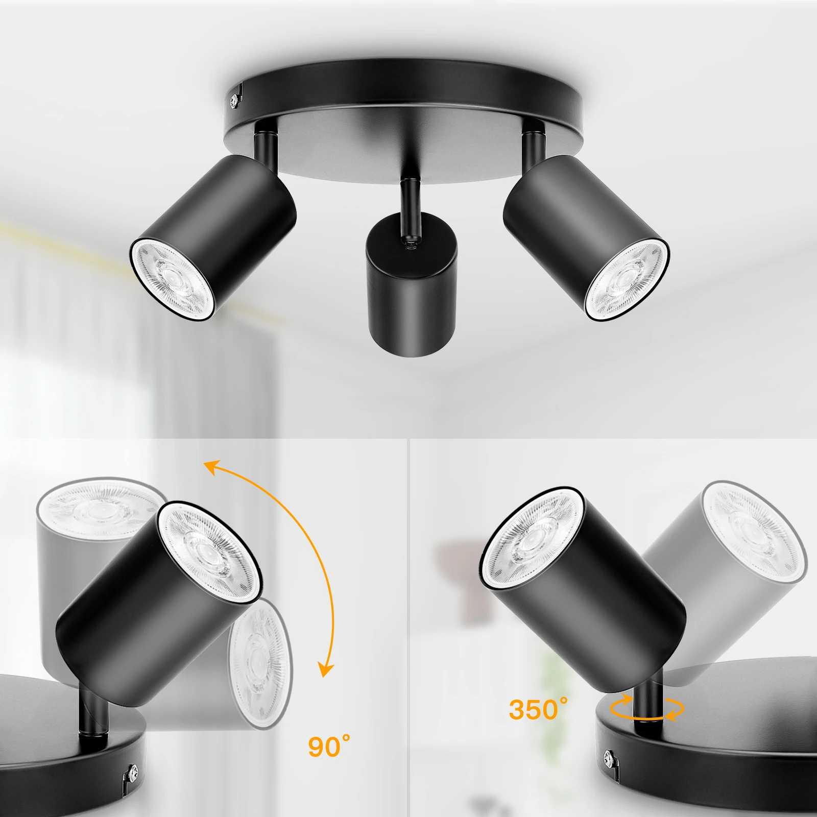 Kimjo GU10 천장 스포트라이트 피팅, 2/3/4 웨이, 모던 GU10 LED 천장 조명, 벽 조명, 회전 가능, 전구 없음