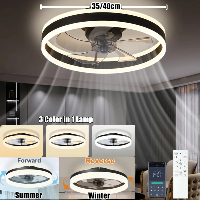 Ceiling Fans With Lamp 55/60W Electric Lamp 85-265V Smart Silent Fans 6 Wind Speed APP Remote Control for Bedroom Home
