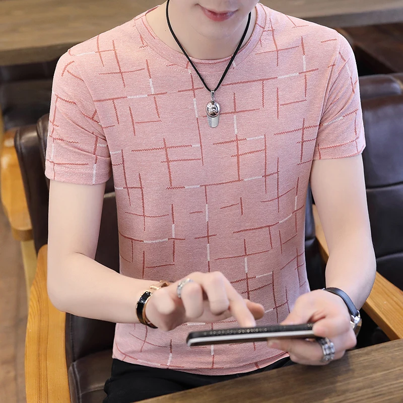 

Мужская хлопковая футболка с коротким рукавом, новинка 2023, модная брендовая трендовая летняя футболка, облегающая мужская рубашка