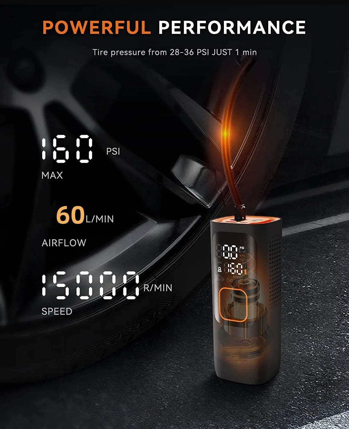 20000mAh 60L/Min tyre compressor 12V Cordless Car Air Compressor 160PSI Digital Car Air PumpTire air injector sup inflator