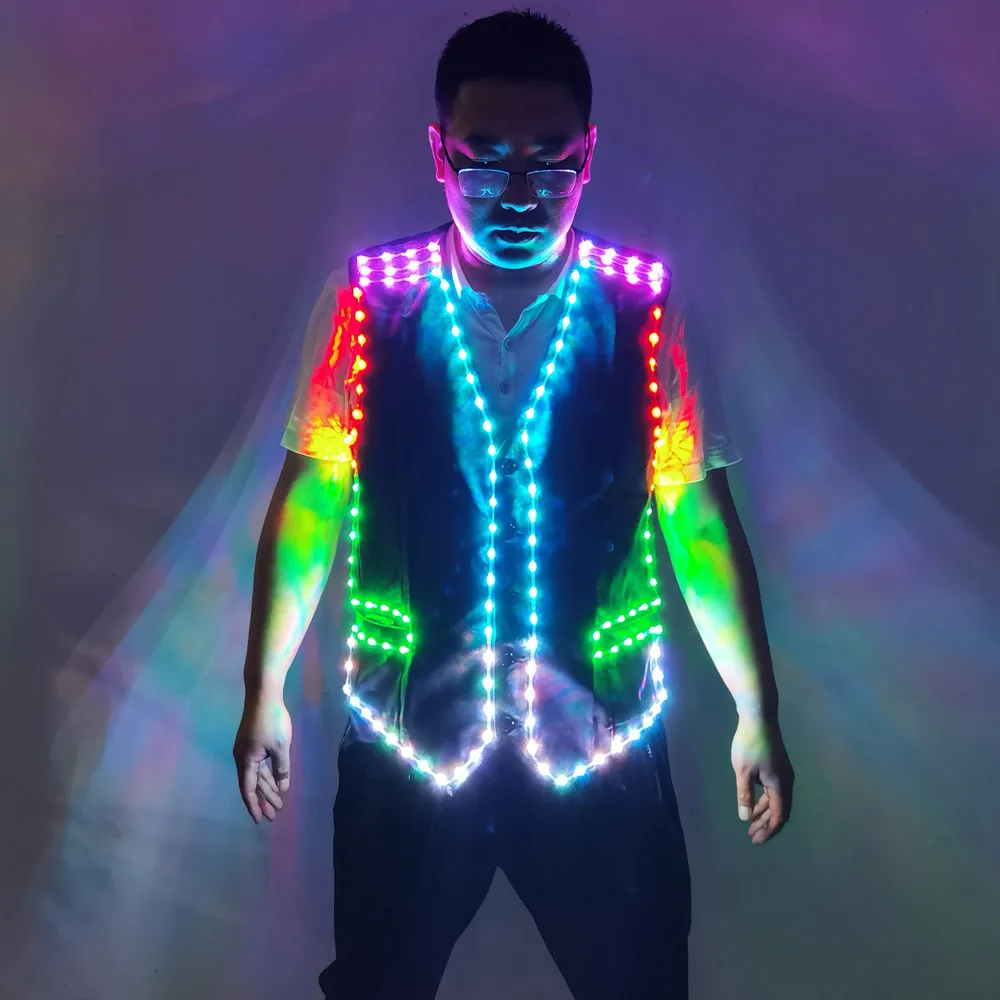 다채로운 Led 빛나는 조끼 볼룸 의상 재킷 DJ 가수 댄서 공연자 무대 착용 ..