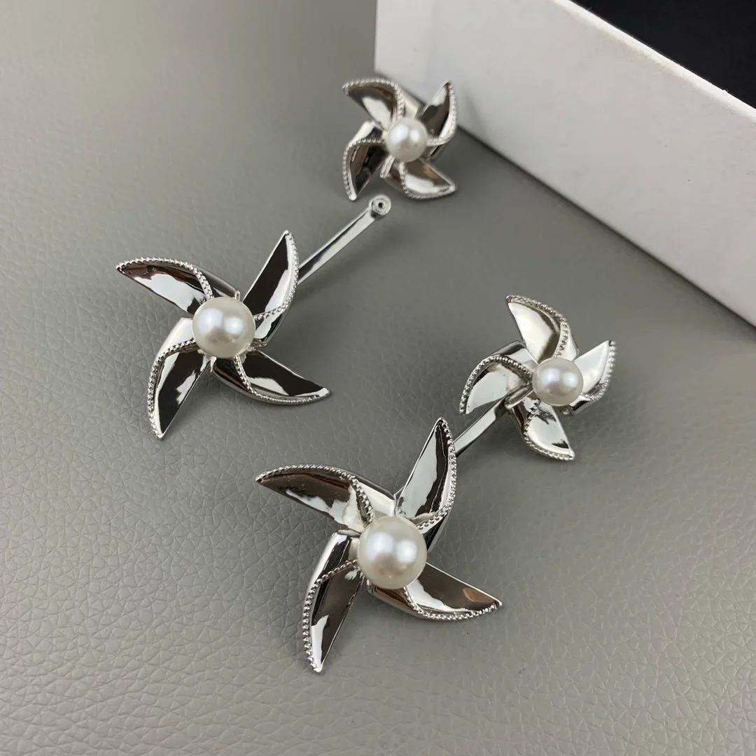 2022 Hot Trend Brand Rotating Windmill Pearl Earrings Beauty Ear Studs Everyday Wear Versatile Jewelry Atmosphere Banquet