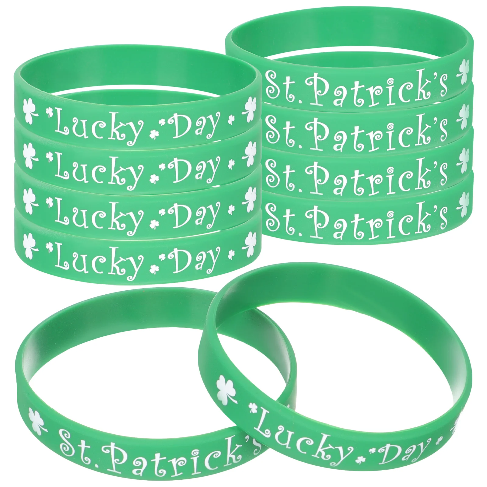 

St. Patricks Day Silicone Shamrock Wristbands Elastic Clover Printing Bracelets Irish Party Hand Decoration