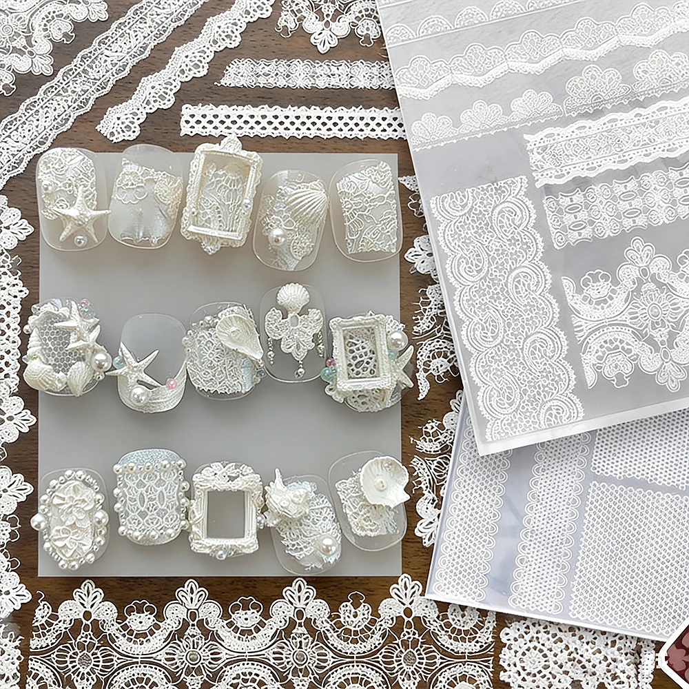 3D 레이스 리본 디자인 실리콘 네일 몰드 화이트 섹시 로맨틱 꽃 바다 조개 레이스 투명 네일 템플릿 웨딩 데코용