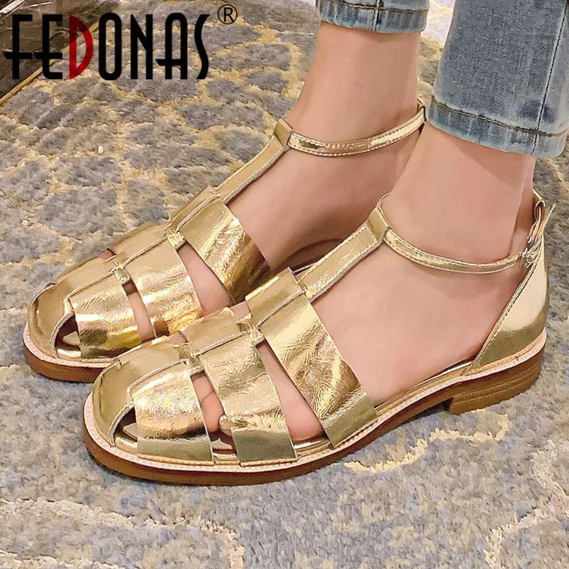 

FEDONAS Spring Summer Women Sandals Fashion Genuine Leather Casual Working Shoes Woman Ankle Strap Rome Style Office Lady Pumps