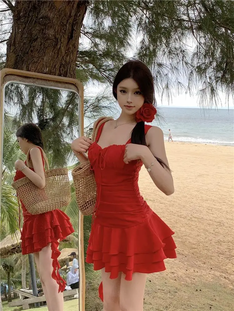 Summer New Holiday Beach Style Short Dresses for Women Spaghetti Strap Ruffles A-line Birthday Party Dress Korean Chic Vestidos