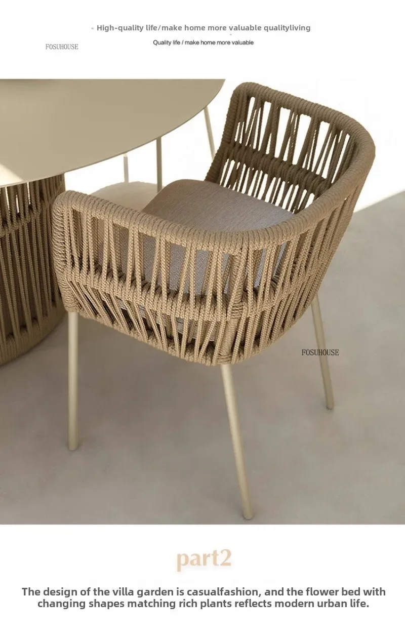 Nordic Garden Furniture Sets Modern Outdoor Rope Table and Chair Set Courtyard Terrace Villa Waterproof Sunscreen Chair b