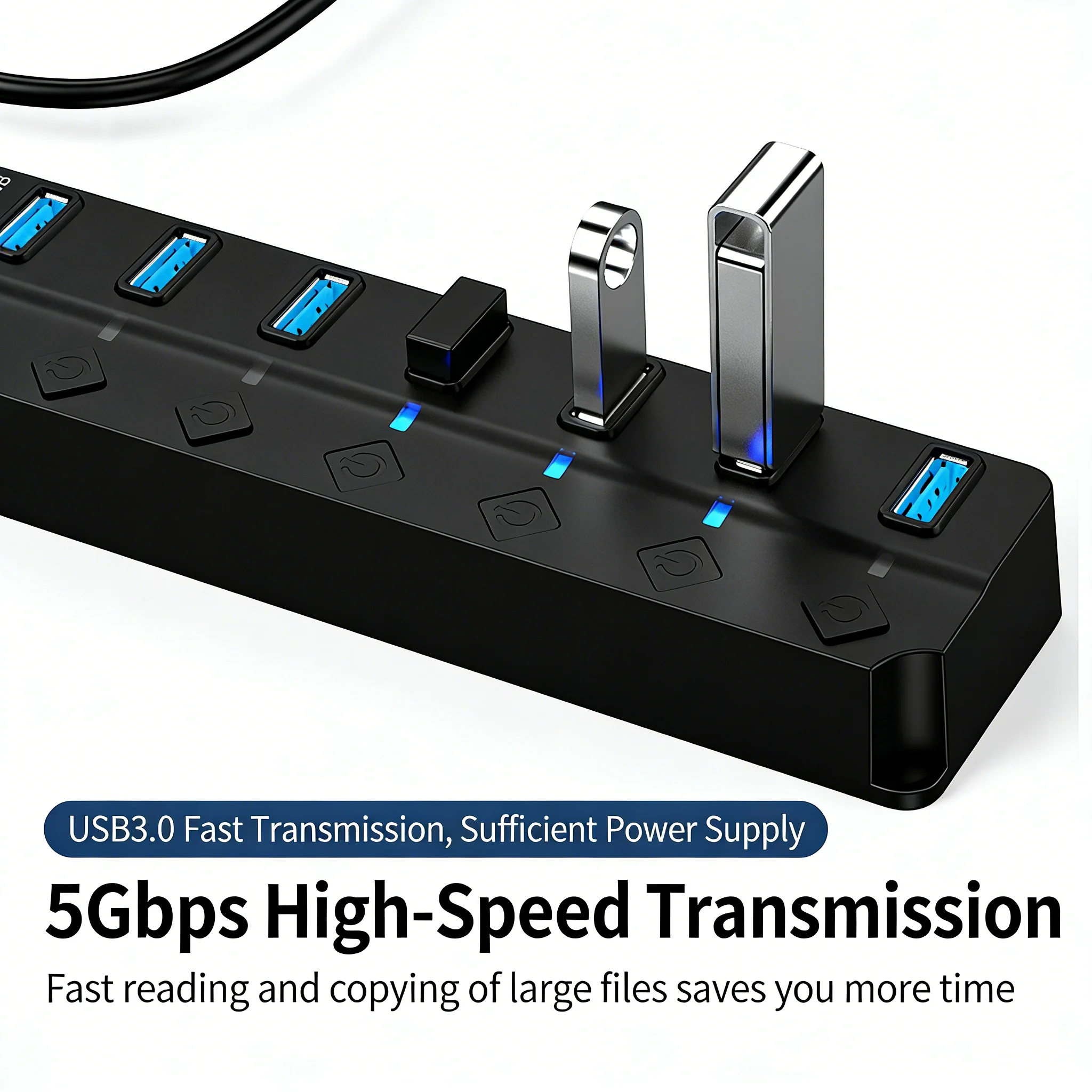 Enhanced USB 3.0 Hub with Independent Switch Control and Multiple Ports for Versatile Connectivity