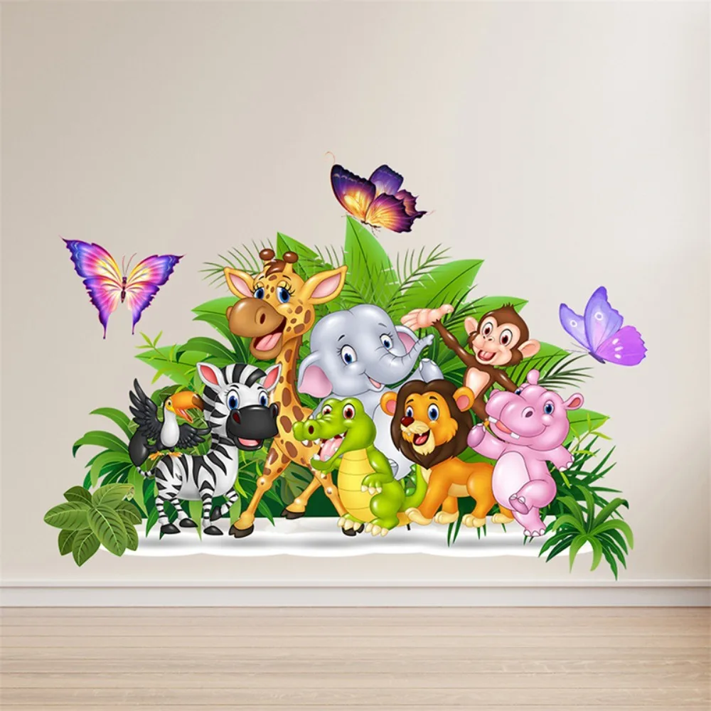 

Cartoon Jungle Animal Wall Stickers For Kids Room Boys Bedroom Living Room Wall Decor Vinyl Zoo Elephant Nursery Wall Decals