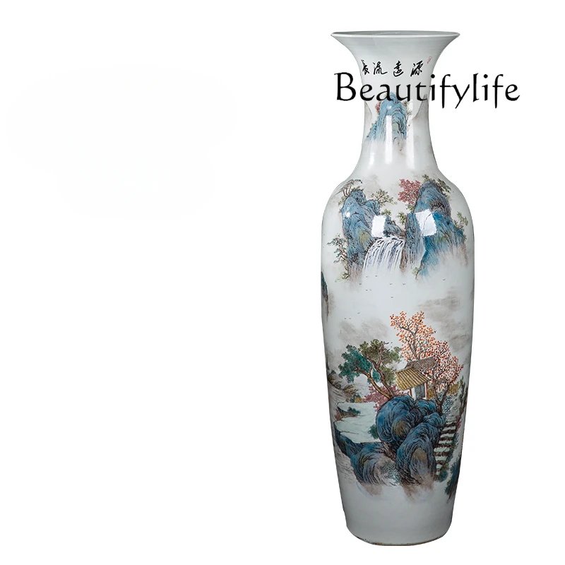 

Jingdezhen Ceramics Hand-Painted Landscape Floor Vase Decoration Living Room Hall Crafts