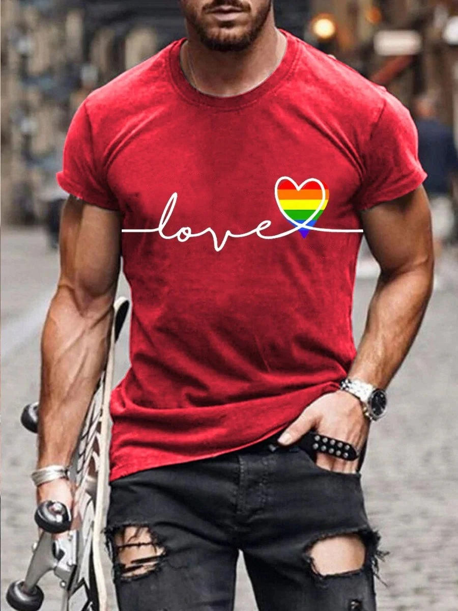 

2023 Summer Men's Printed Casual Crew Neck Short Sleeve T-Shirt Men's Love Rainbow Print Casual T-Shirt 3D Printed T Shirt
