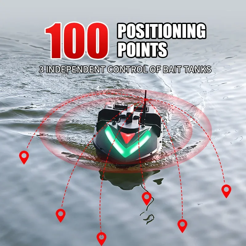 7 색 조명 RC 미끼 선박 GPS 포지셔닝 포인트, 500m 적재, 2kg 자동 반환 후크 네스팅, 3 캐빈 분할 던지기