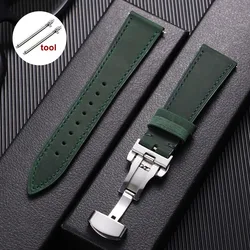 Elegant Vintage Cowhide Leather Watch Strap with Deployment Buckle - Business Style Wristband - 20mm (Green)