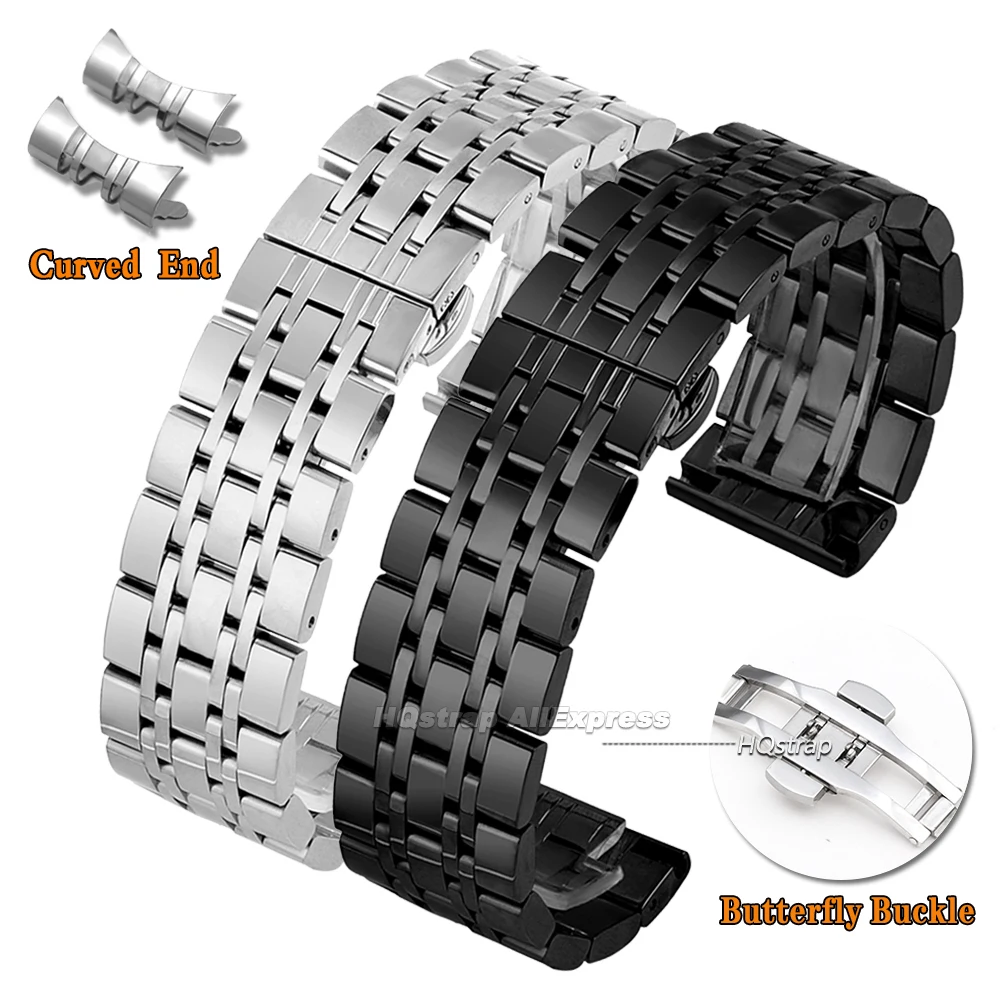 Premium Curved End Stainless Steel Smartwatch Bracelet with Butterfly Buckle