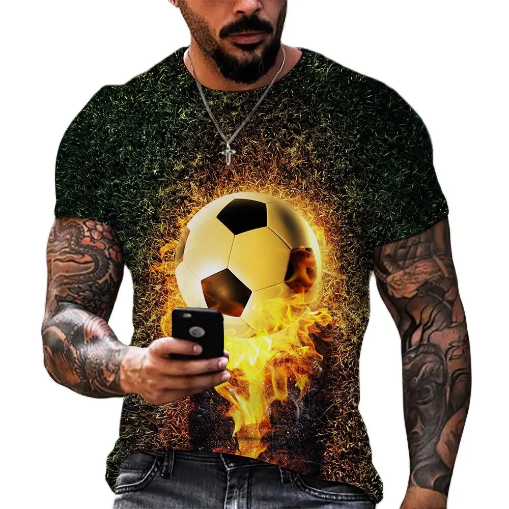 

Summer Men'S Soccer 3d Printed T-Shirt Fashion Casual Personality O Collar Short Sleeve Street Trend Fun Baggy Plus Size Top