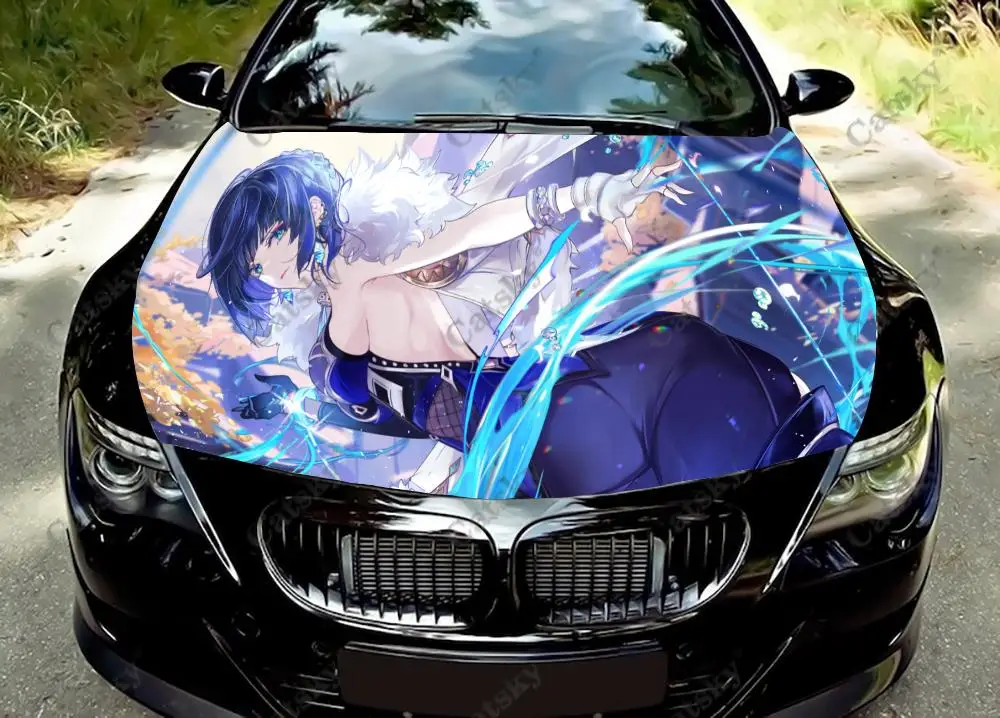 

Yelan Genshin ударная Автомобильная капота виниловые наклейки оберточная виниловая пленка наклейки на крышку двигателя автомобильные аксессуары