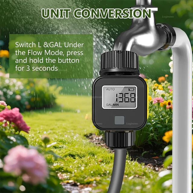 Water Flow Meter LCD Screen High Accuracy Measure Water Consumption and Flow Rate for Garden Watering Irrigation Hose Waterproof 5