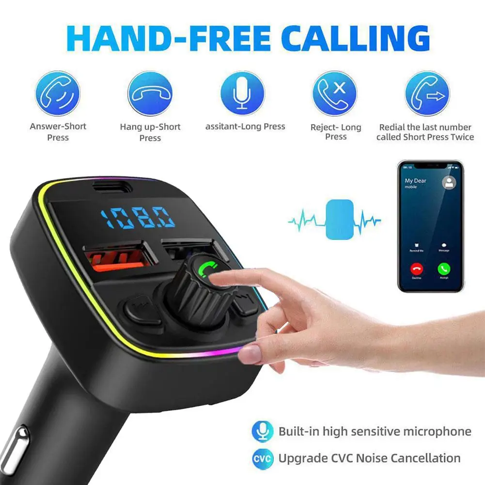 

Автомобильный MP3-плеер Q4C5, приемник с поддержкой Bluetooth, быстрая зарядка, с 2 USB-портами, 12-24 В, 1 шт.