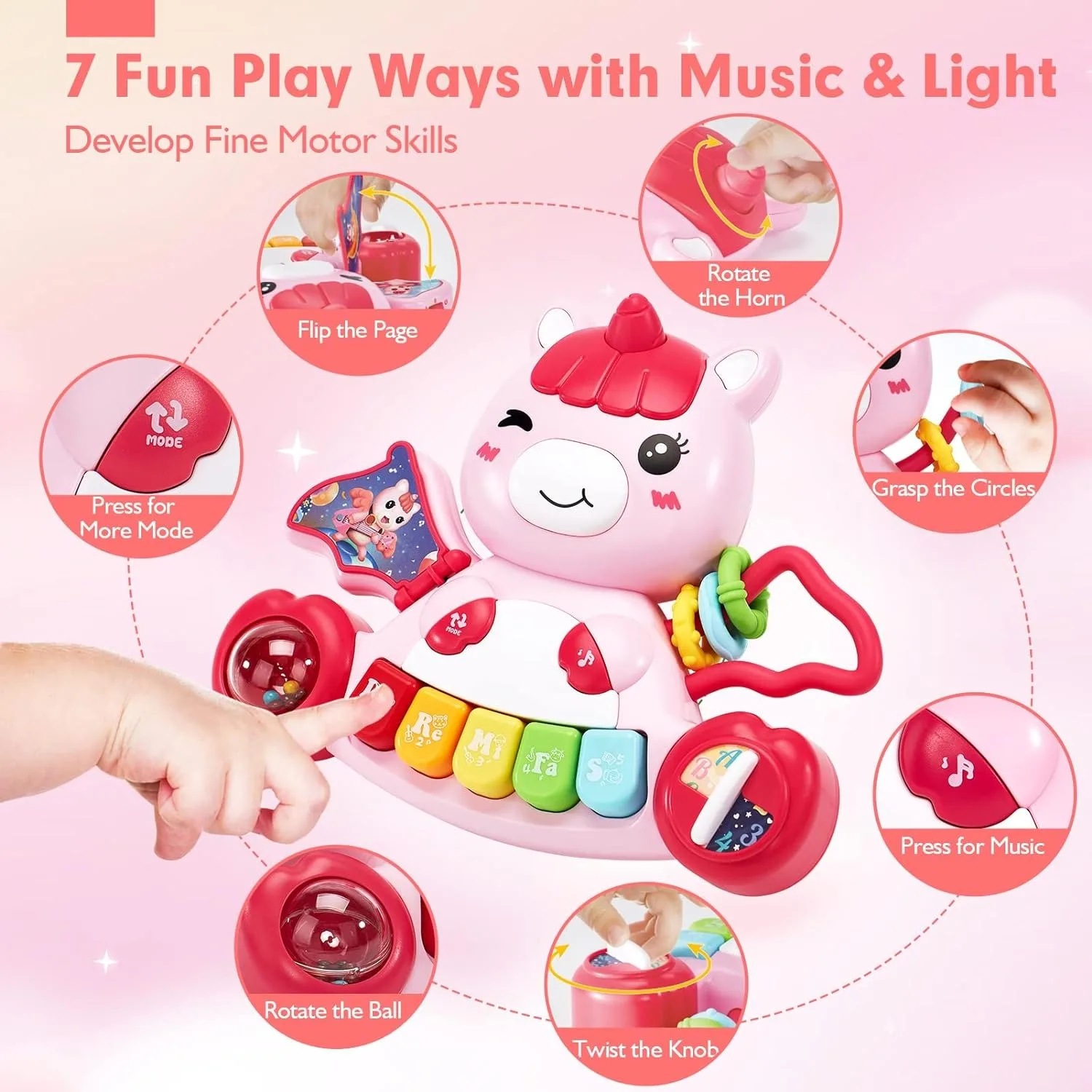 Baby Toys Boys Girls Activity Early Learning Educational Toys Unicorn Musical Light Infant Piano Toys Music Instrument Gift 6