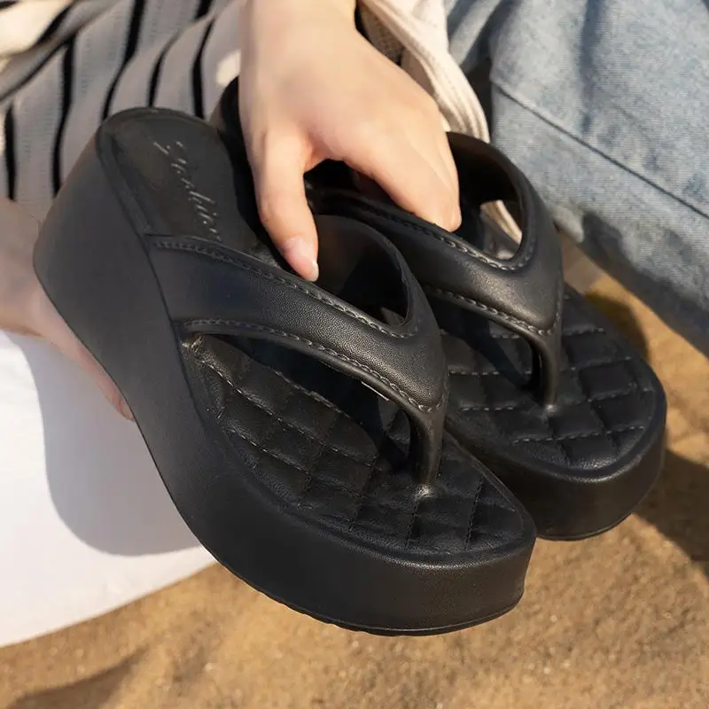Weiche Plateau-Keilabsatz-Flip-Flops für Damen, Sommer 2026, leichte EVA-Strandsandalen mit Erhöhung, dicke Sohle, Mujer – Detail 4