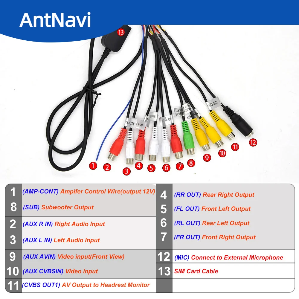 AntNavi Android Car Radio RCA Cable Horn Line Aux-in Adapter 20pins Subwoofer/Amplifier Wire 3.5mm Female car wire cable adapter sim card slot adapter support 4G Sim Card