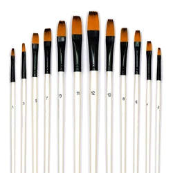 Professional Art Paint Brushes Set 12pcs Nylon Flat Paint Brush for Watercolor Oil Acrylic Face Body Nail Rock Painting Acrylic