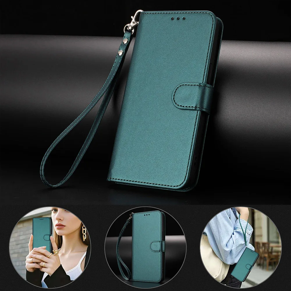 Solid-Color Leather Wallet Case with Card Slot and Stand