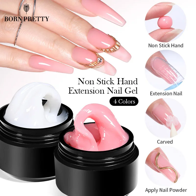 BORN PRETTY 15ML Non Stick Hand Solid Extension Nail Gel Clear Nude Pink Extension Gel Rhinestone Glue Gel Varnis Semi Permanent