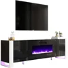 TV Stand with 36" Fireplace, 70" Modern High Gloss Entertainment Center LED Lights, TV Console Cabinet for TVs Up To 80" 6