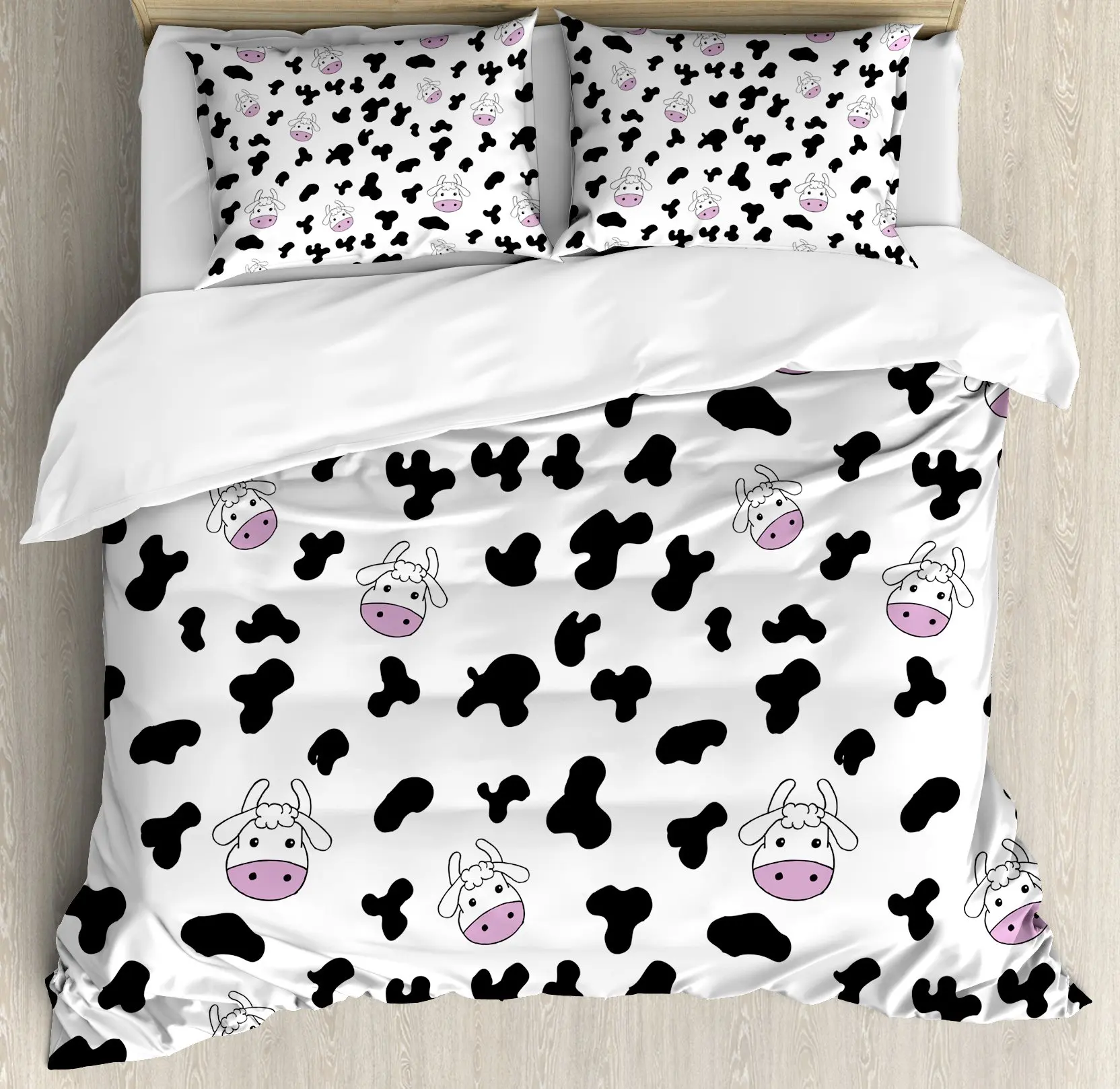 Cow Print Duvet Cover Twin Size, 3 Pieces Cow Bedding Set with 2 Pillowcases, Black and White Comforter Cover Bedroom Decor 3