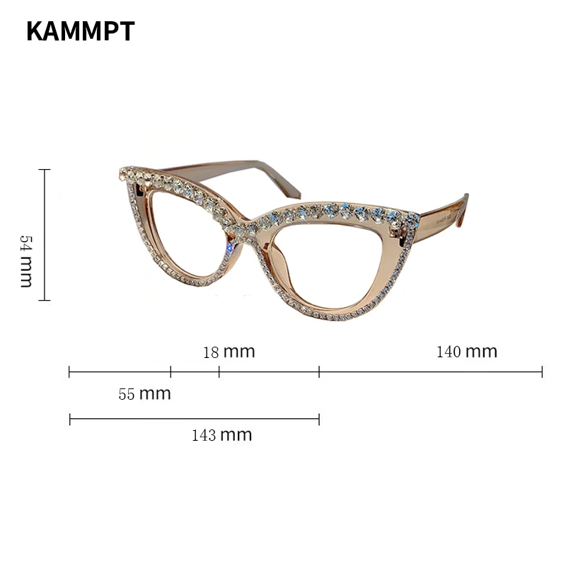 Women Glasses fashion eyeglasses Retro Cat Eye Glasses With Rhinestones for Women KAMMPT Oversized Spectacles